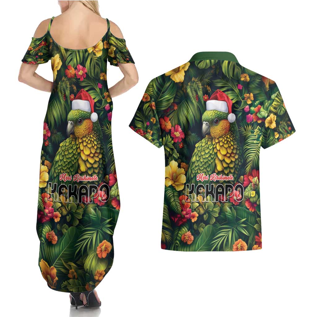 Meri Kirihimete Kakapo Couples Matching Summer Maxi Dress and Hawaiian Shirt New Zealand Christmas with Tropical Vibe