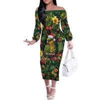 Meri Kirihimete Kakapo Family Matching Off The Shoulder Long Sleeve Dress and Hawaiian Shirt New Zealand Christmas with Tropical Vibe