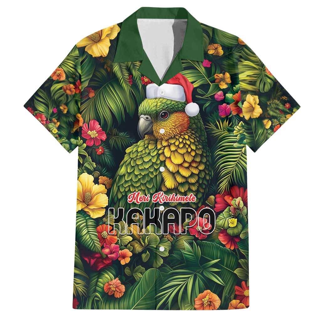 Meri Kirihimete Kakapo Family Matching Off Shoulder Short Dress and Hawaiian Shirt New Zealand Christmas with Tropical Vibe LT9 Dad's Shirt - Short Sleeve Green - Polynesian Pride