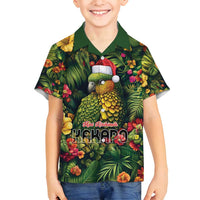 Meri Kirihimete Kakapo Family Matching Off Shoulder Short Dress and Hawaiian Shirt New Zealand Christmas with Tropical Vibe LT9 Son's Shirt Green - Polynesian Pride