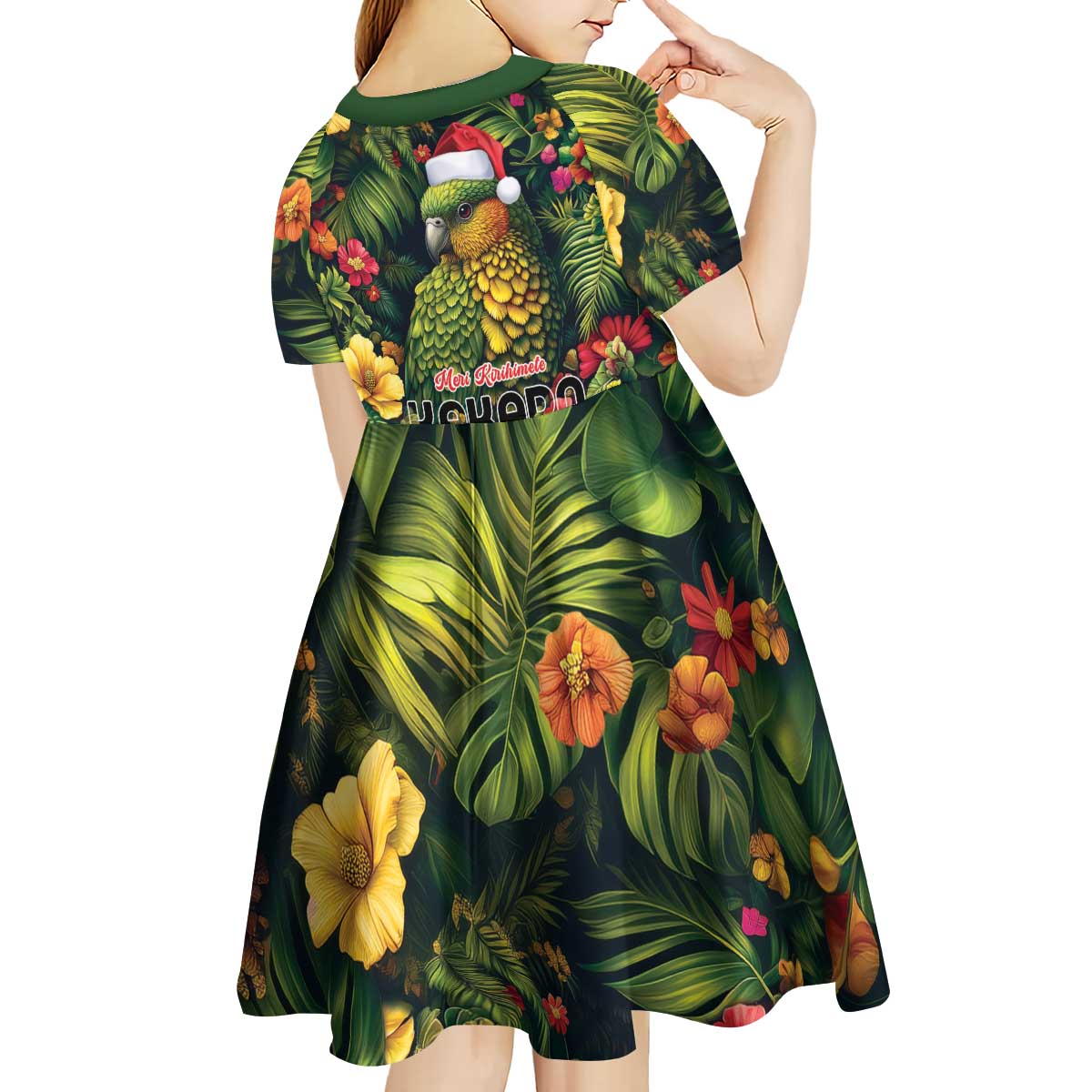 Meri Kirihimete Kakapo Kid Short Sleeve Dress New Zealand Christmas with Tropical Vibe