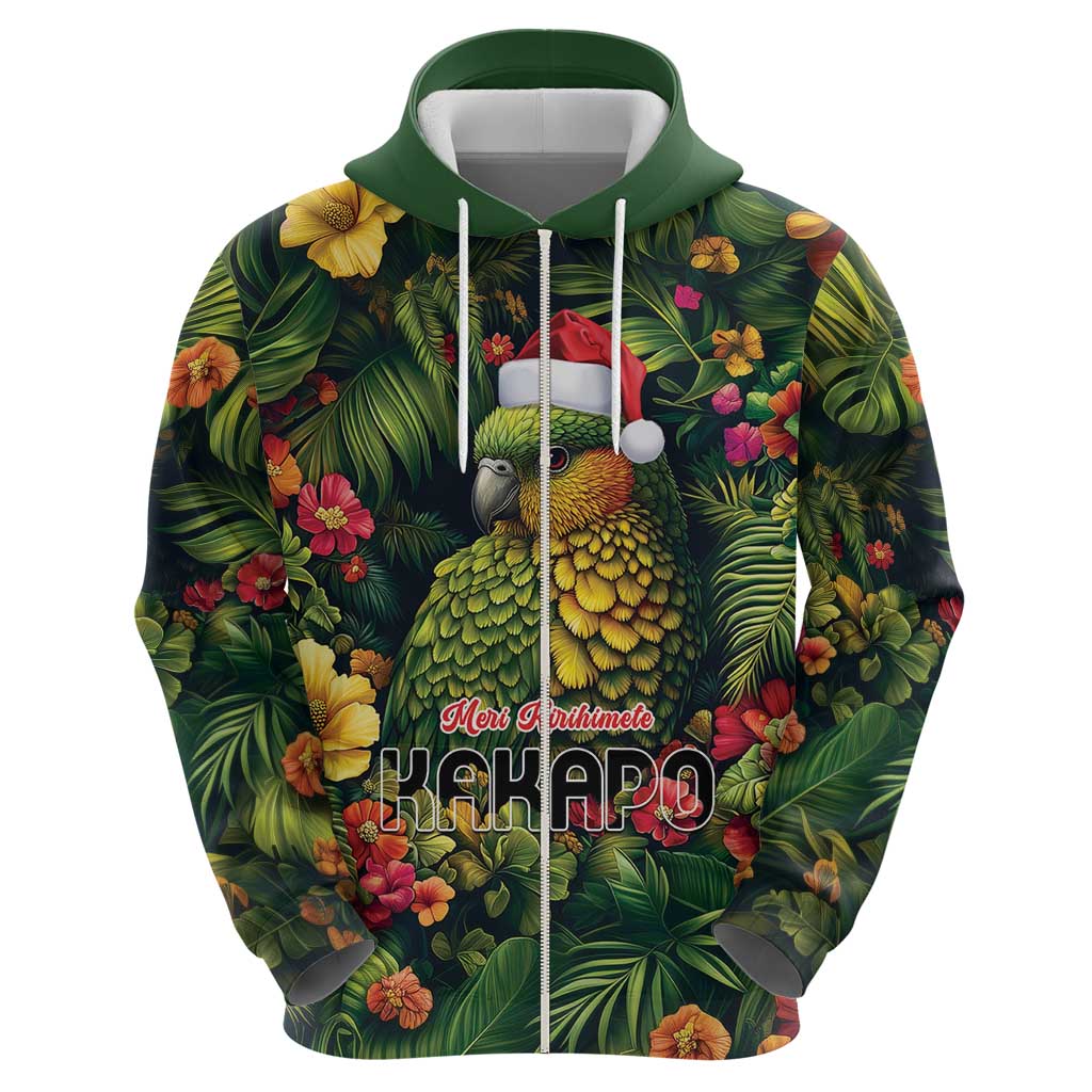 Meri Kirihimete Kakapo Zip Hoodie New Zealand Christmas with Tropical Vibe