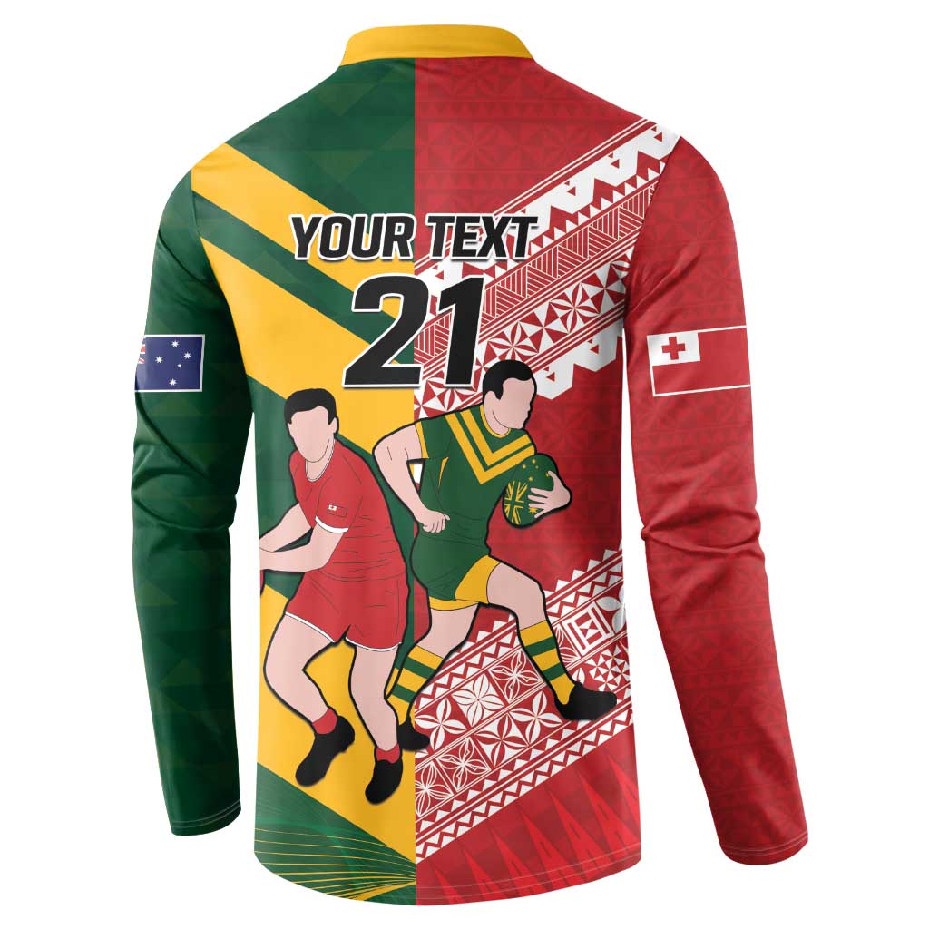 Australia-Tonga Rugby Pacific Custom Button Sweatshirt The Kangaroos and Mate Ma'a Tonga