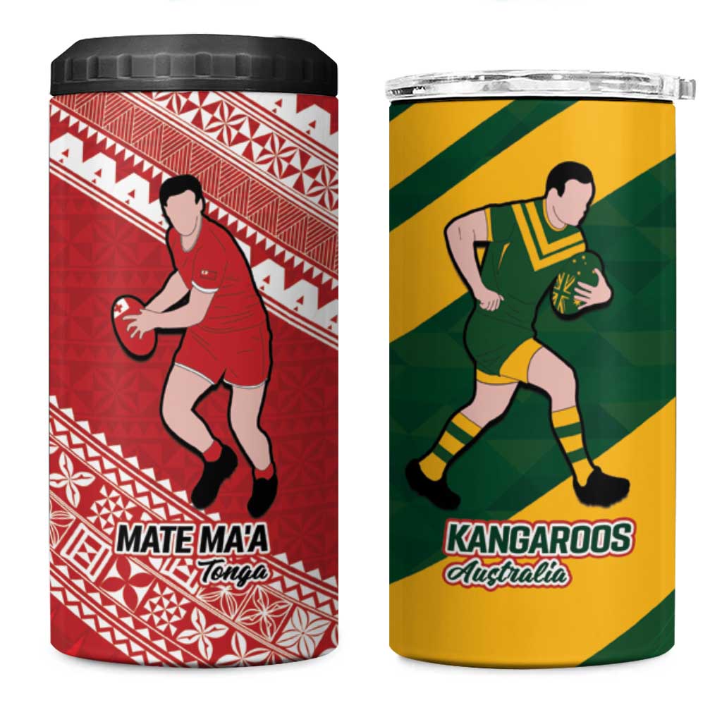 Australia-Tonga Rugby Pacific Custom 4 in 1 Can Cooler Tumbler The Kangaroos and Mate Ma'a Tonga
