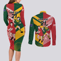 Australia-Tonga Rugby Pacific Custom Couples Matching Long Sleeve Bodycon Dress and Long Sleeve Button Shirt The Kangaroos and Mate Ma'a Tonga