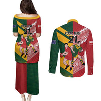 Australia-Tonga Rugby Pacific Custom Couples Matching Puletasi and Long Sleeve Button Shirt The Kangaroos and Mate Ma'a Tonga