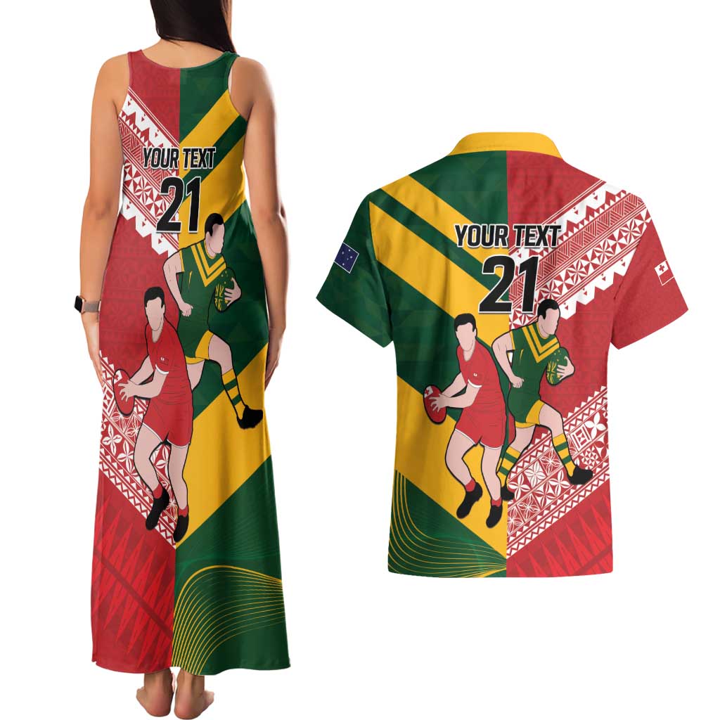 Australia-Tonga Rugby Pacific Custom Couples Matching Tank Maxi Dress and Hawaiian Shirt The Kangaroos and Mate Ma'a Tonga