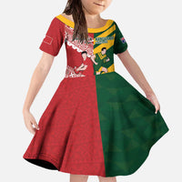 Australia-Tonga Rugby Pacific Custom Family Matching Off The Shoulder Long Sleeve Dress and Hawaiian Shirt The Kangaroos and Mate Ma'a Tonga LT9 Daughter's Dress Red-Green - Polynesian Pride