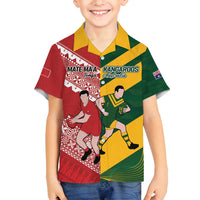 Australia-Tonga Rugby Pacific Custom Family Matching Puletasi and Hawaiian Shirt The Kangaroos and Mate Ma'a Tonga LT9 Son's Shirt Red-Green - Polynesian Pride