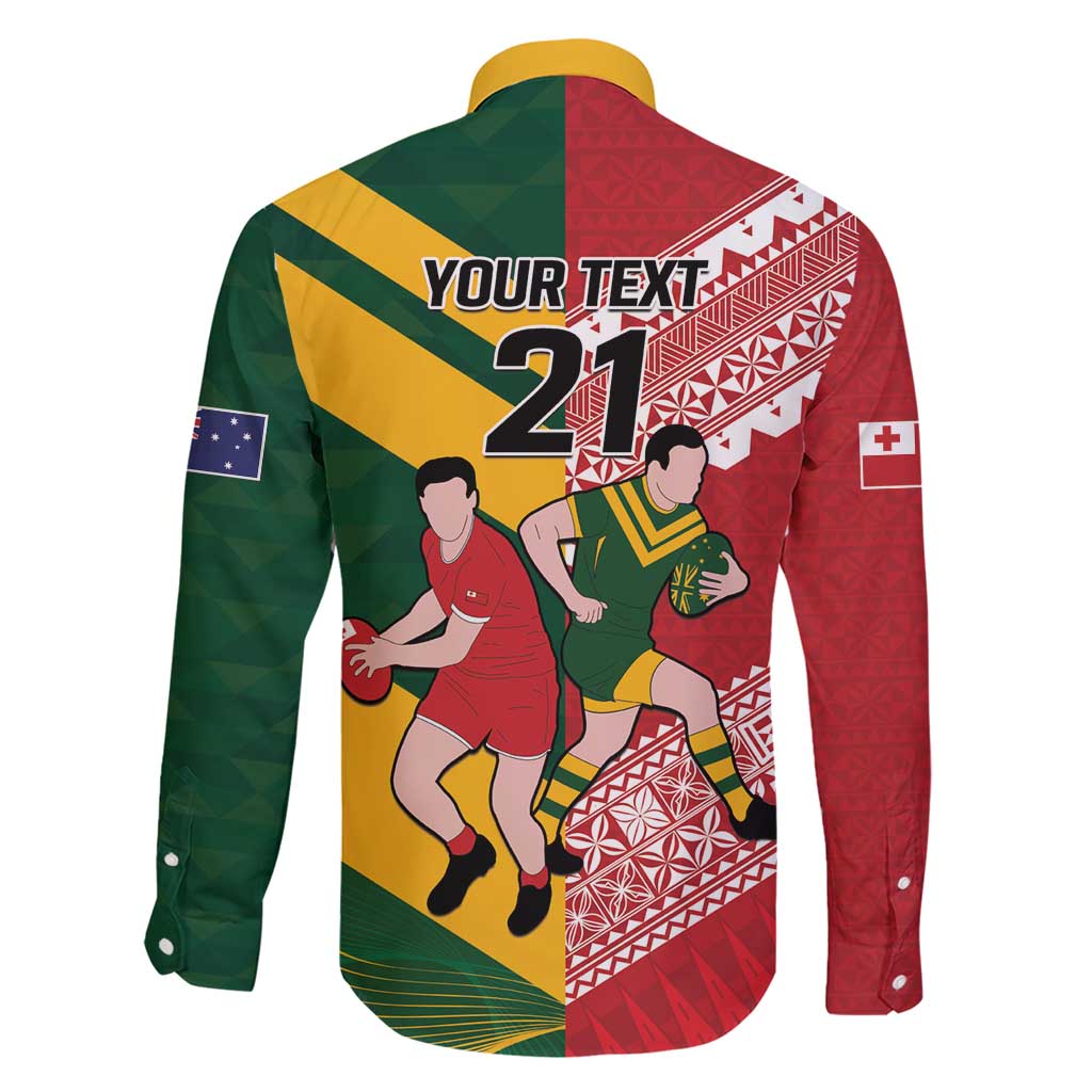 Australia-Tonga Rugby Pacific Custom Family Matching Short Sleeve Bodycon Dress and Hawaiian Shirt The Kangaroos and Mate Ma'a Tonga