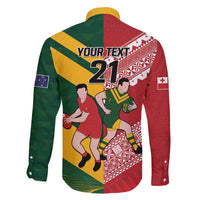 Australia-Tonga Rugby Pacific Custom Family Matching Short Sleeve Bodycon Dress and Hawaiian Shirt The Kangaroos and Mate Ma'a Tonga