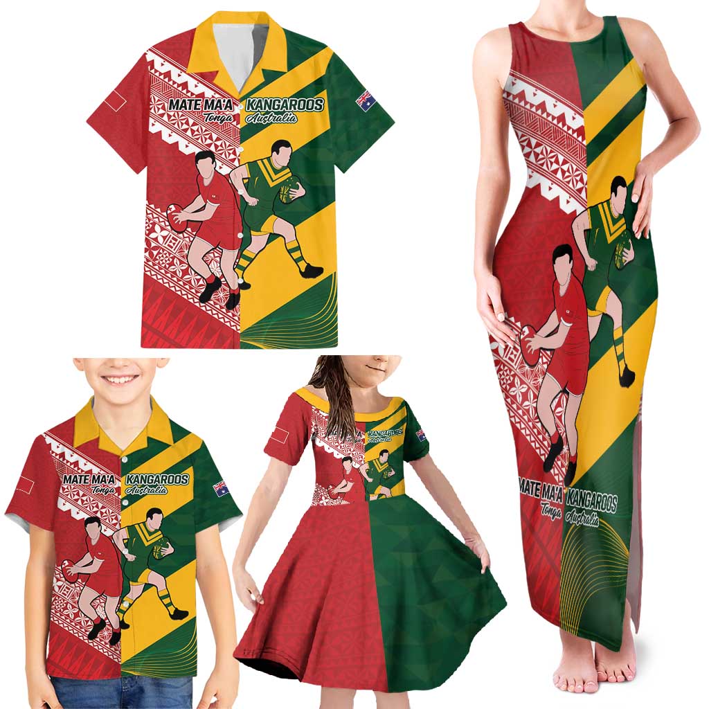 Australia-Tonga Rugby Pacific Custom Family Matching Tank Maxi Dress and Hawaiian Shirt The Kangaroos and Mate Ma'a Tonga