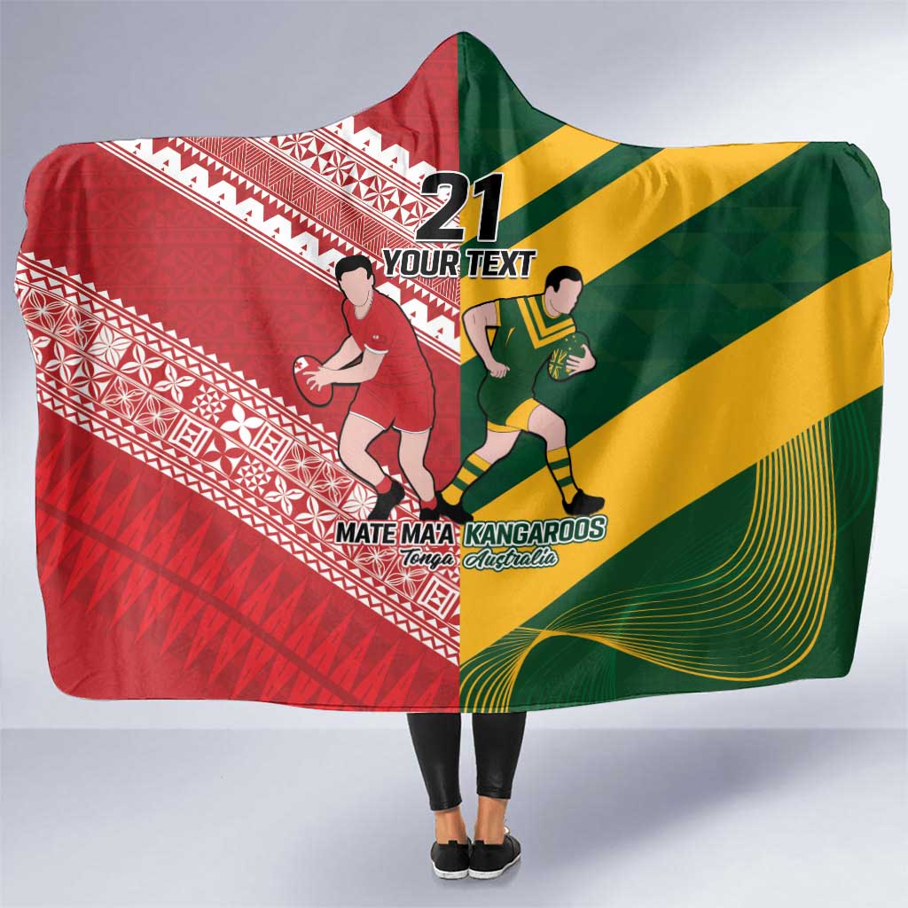 Australia-Tonga Rugby Pacific Custom Hooded Blanket The Kangaroos and Mate Ma'a Tonga