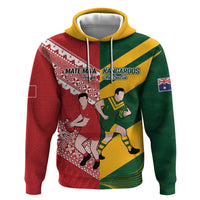Australia-Tonga Rugby Pacific Custom Hoodie The Kangaroos and Mate Ma'a Tonga LT9 Pullover Hoodie Red-Green - Polynesian Pride