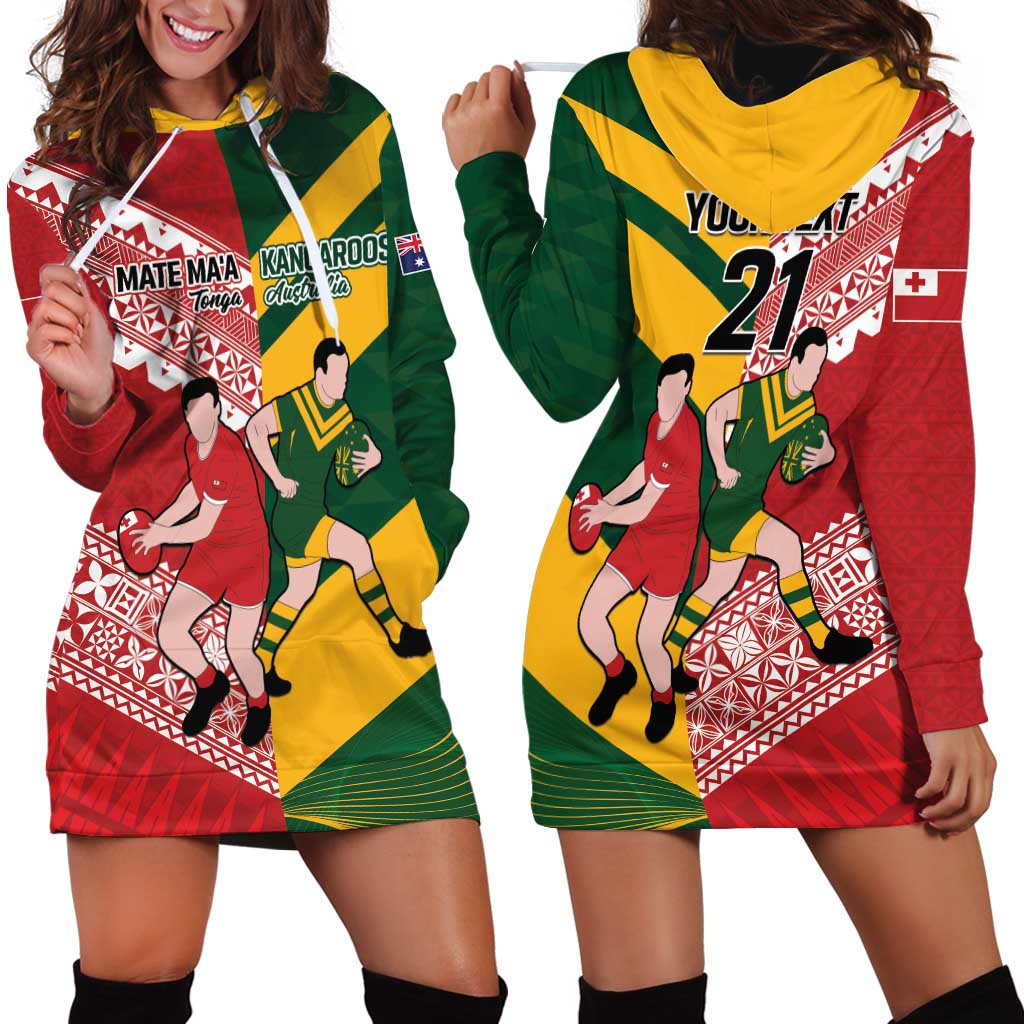 Australia-Tonga Rugby Pacific Custom Hoodie Dress The Kangaroos and Mate Ma'a Tonga LT9 - Polynesian Pride