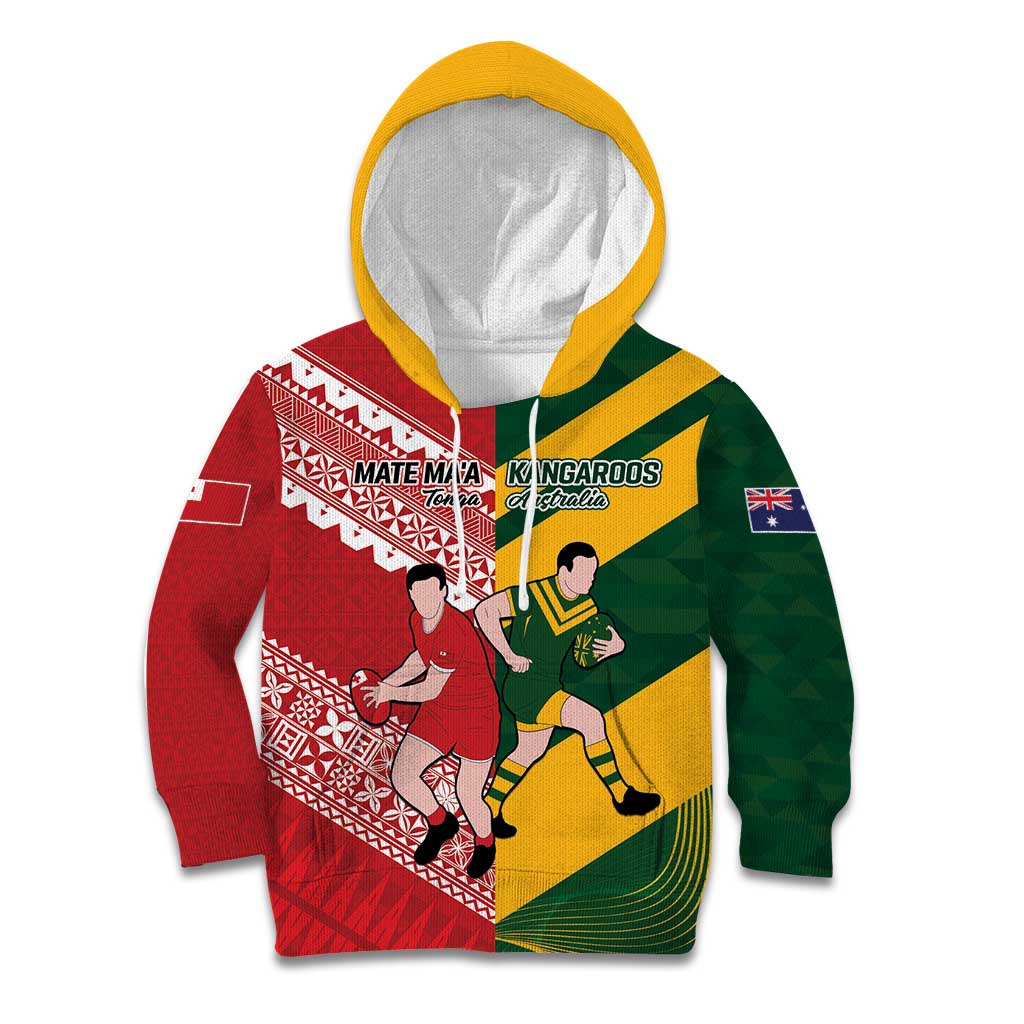 Australia-Tonga Rugby Pacific Custom Kid Hoodie The Kangaroos and Mate Ma'a Tonga