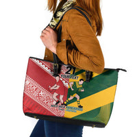 Australia-Tonga Rugby Pacific Custom Leather Tote Bag The Kangaroos and Mate Ma'a Tonga LT9 Red-Green - Polynesian Pride