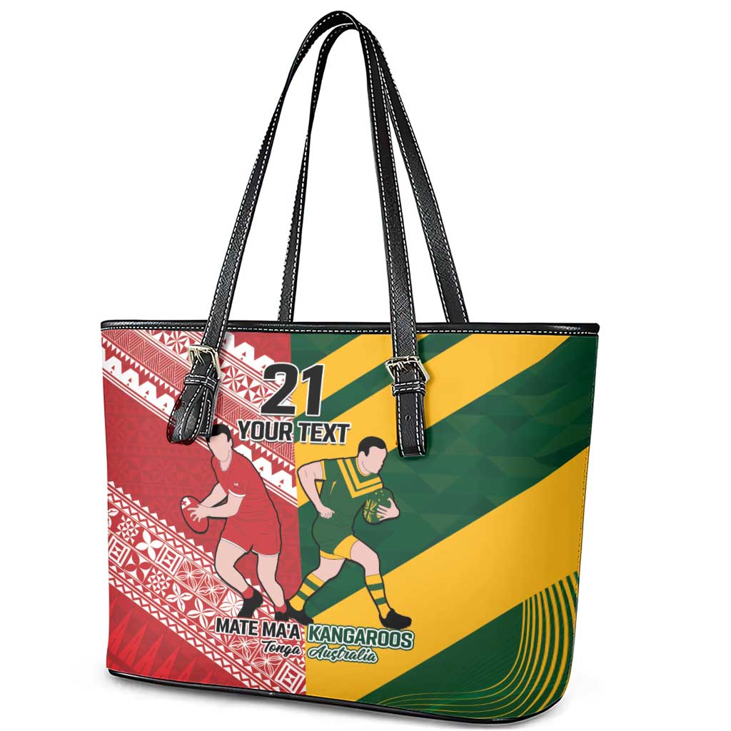 Australia-Tonga Rugby Pacific Custom Leather Tote Bag The Kangaroos and Mate Ma'a Tonga LT9 - Polynesian Pride