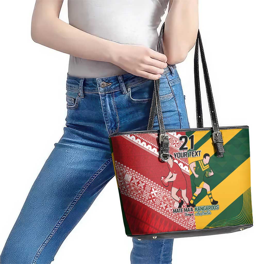 Australia-Tonga Rugby Pacific Custom Leather Tote Bag The Kangaroos and Mate Ma'a Tonga LT9 - Polynesian Pride