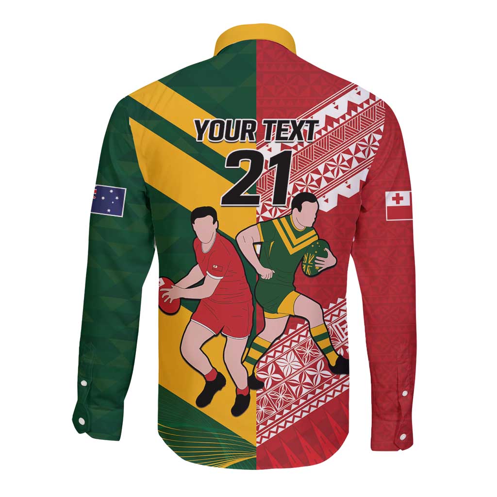 Australia-Tonga Rugby Pacific Custom Long Sleeve Button Shirt The Kangaroos and Mate Ma'a Tonga LT9 - Polynesian Pride