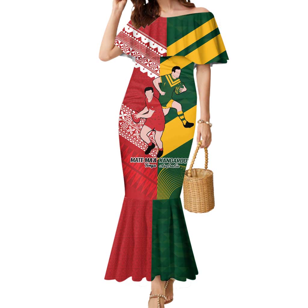 Australia-Tonga Rugby Pacific Custom Mermaid Dress The Kangaroos and Mate Ma'a Tonga