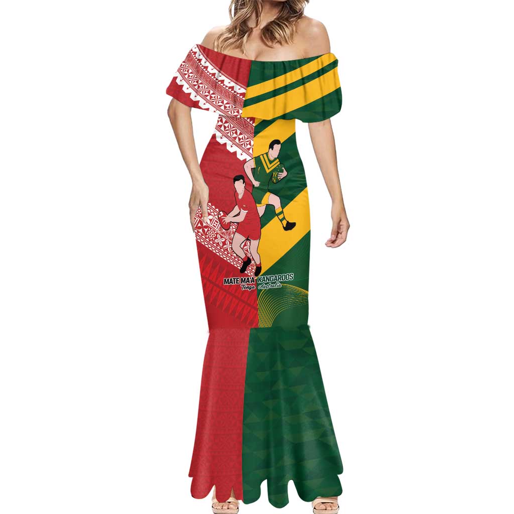 Australia-Tonga Rugby Pacific Custom Mermaid Dress The Kangaroos and Mate Ma'a Tonga