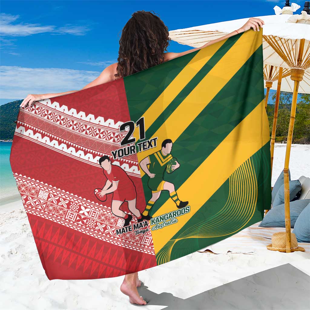 Australia-Tonga Rugby Pacific Custom Sarong The Kangaroos and Mate Ma'a Tonga LT9 One Size 44 x 66 inches Red-Green - Polynesian Pride