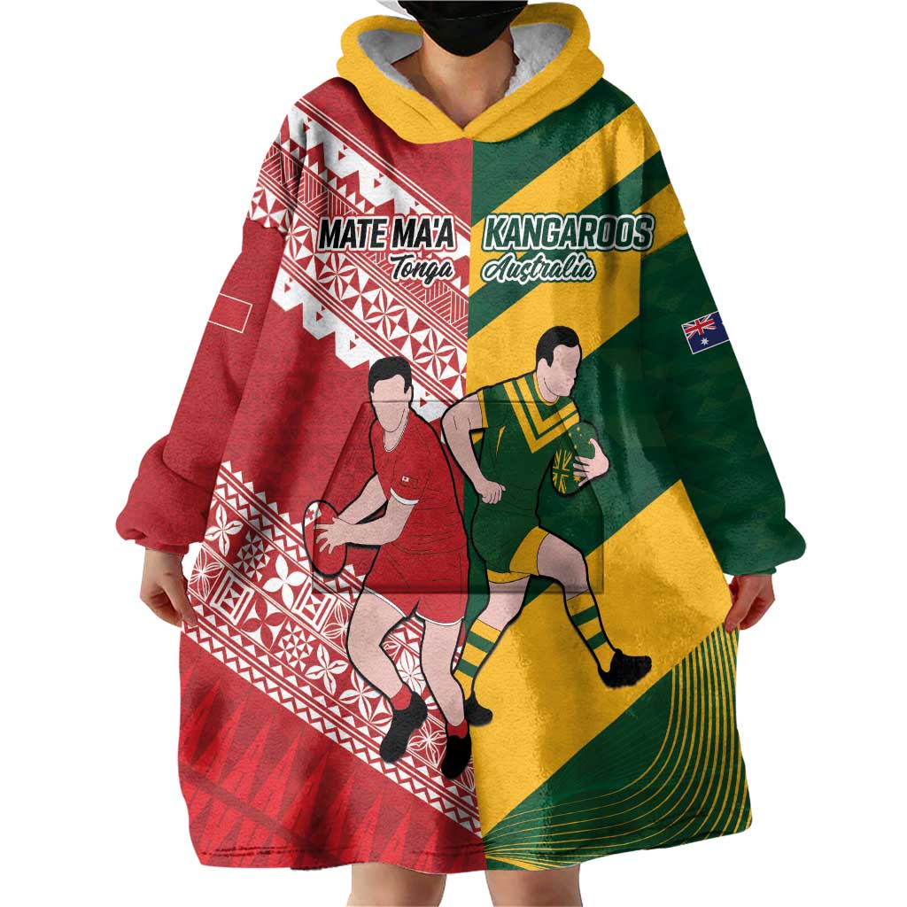Australia-Tonga Rugby Pacific Custom Wearable Blanket Hoodie The Kangaroos and Mate Ma'a Tonga LT9 - Polynesian Pride