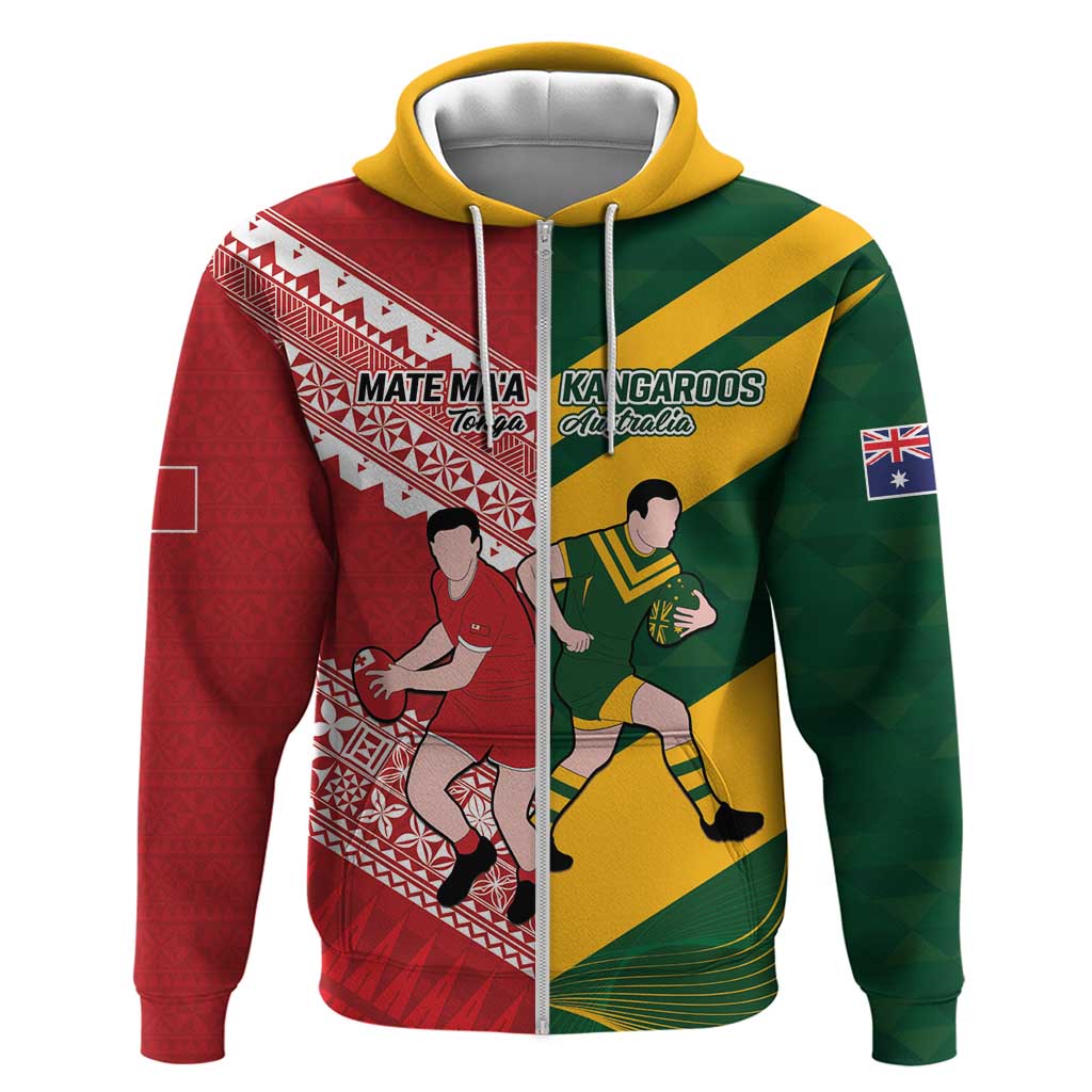 Australia-Tonga Rugby Pacific Custom Zip Hoodie The Kangaroos and Mate Ma'a Tonga