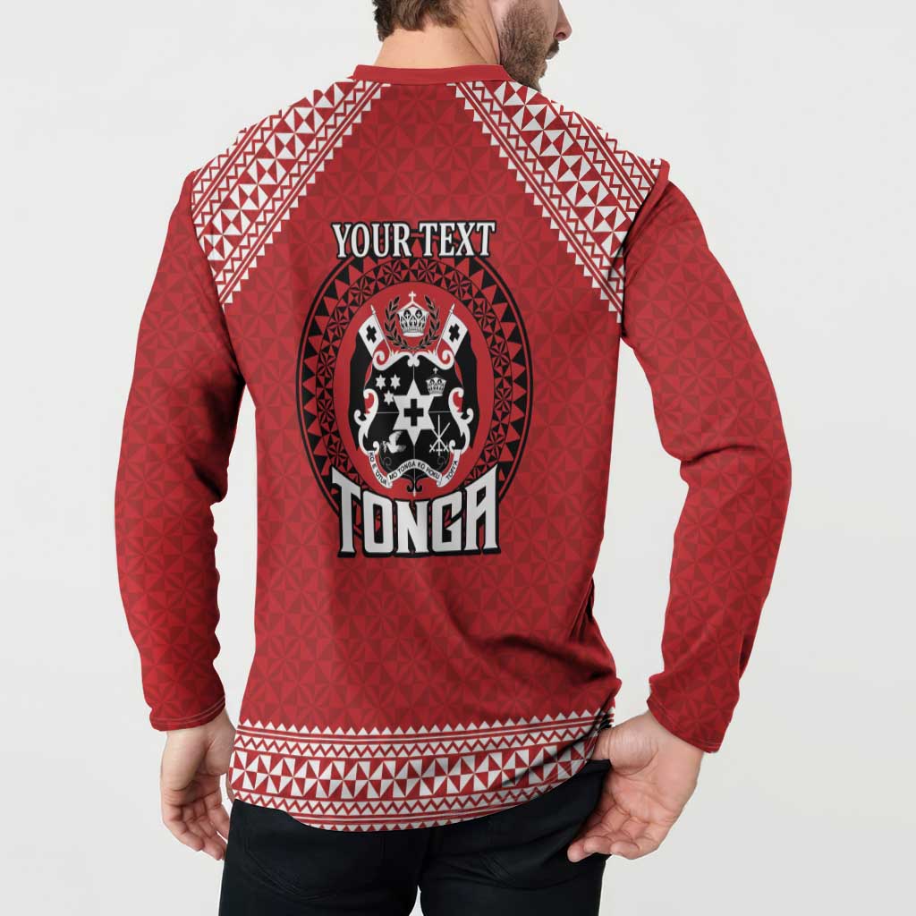Tonga Rugby XIII Custom Button Sweatshirt Mate Ma'a Tonga with Ngatu Pattern