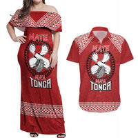 Tonga Rugby XIII Custom Couples Matching Off Shoulder Maxi Dress and Hawaiian Shirt Mate Ma'a Tonga with Ngatu Pattern LT9 Red - Polynesian Pride