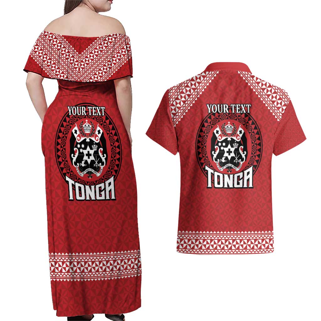Tonga Rugby XIII Custom Couples Matching Off Shoulder Maxi Dress and Hawaiian Shirt Mate Ma'a Tonga with Ngatu Pattern LT9 - Polynesian Pride