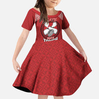 Tonga Rugby XIII Custom Family Matching Off The Shoulder Long Sleeve Dress and Hawaiian Shirt Mate Ma'a Tonga with Ngatu Pattern LT9 Daughter's Dress Red - Polynesian Pride