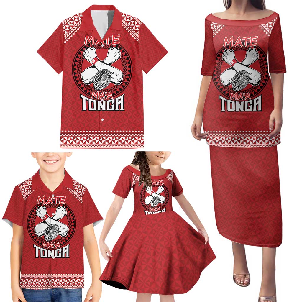 Tonga Rugby XIII Custom Family Matching Puletasi and Hawaiian Shirt Mate Ma'a Tonga with Ngatu Pattern LT9 - Polynesian Pride