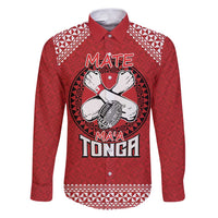 Tonga Rugby XIII Custom Family Matching Puletasi and Hawaiian Shirt Mate Ma'a Tonga with Ngatu Pattern LT9 Dad's Shirt - Long Sleeve Red - Polynesian Pride