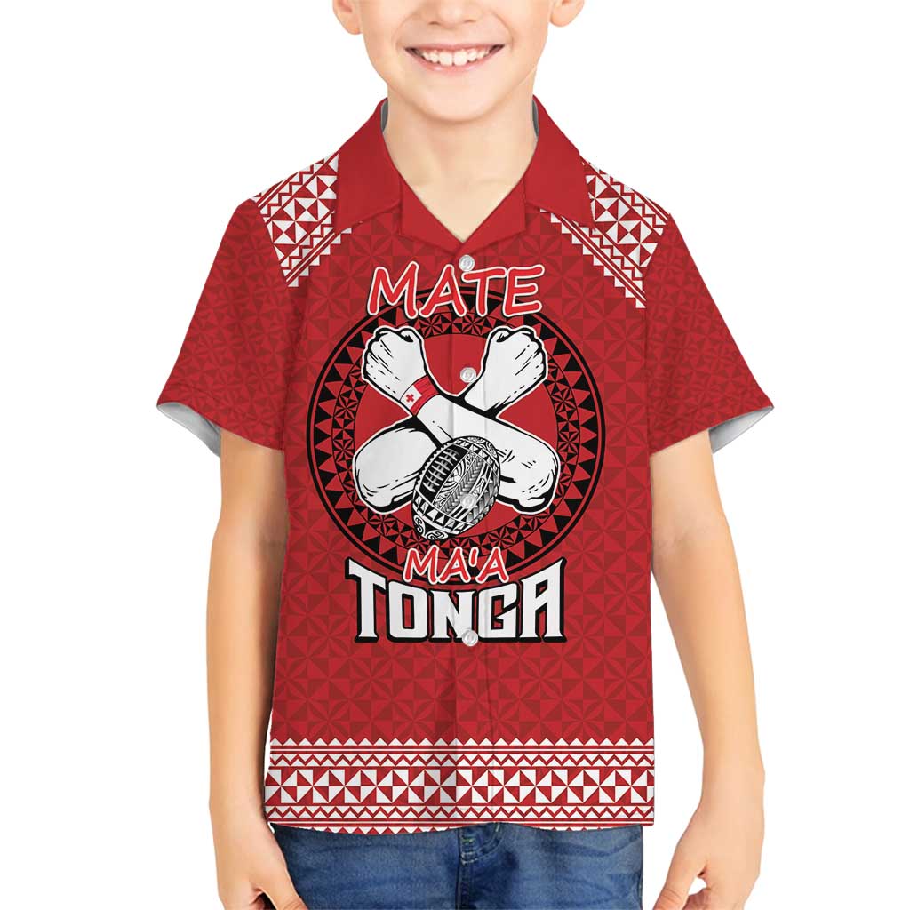 Tonga Rugby XIII Custom Family Matching Puletasi and Hawaiian Shirt Mate Ma'a Tonga with Ngatu Pattern LT9 Son's Shirt Red - Polynesian Pride