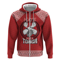 Tonga Rugby XIII Custom Hoodie Mate Ma'a Tonga with Ngatu Pattern LT9 Zip Hoodie Red - Polynesian Pride