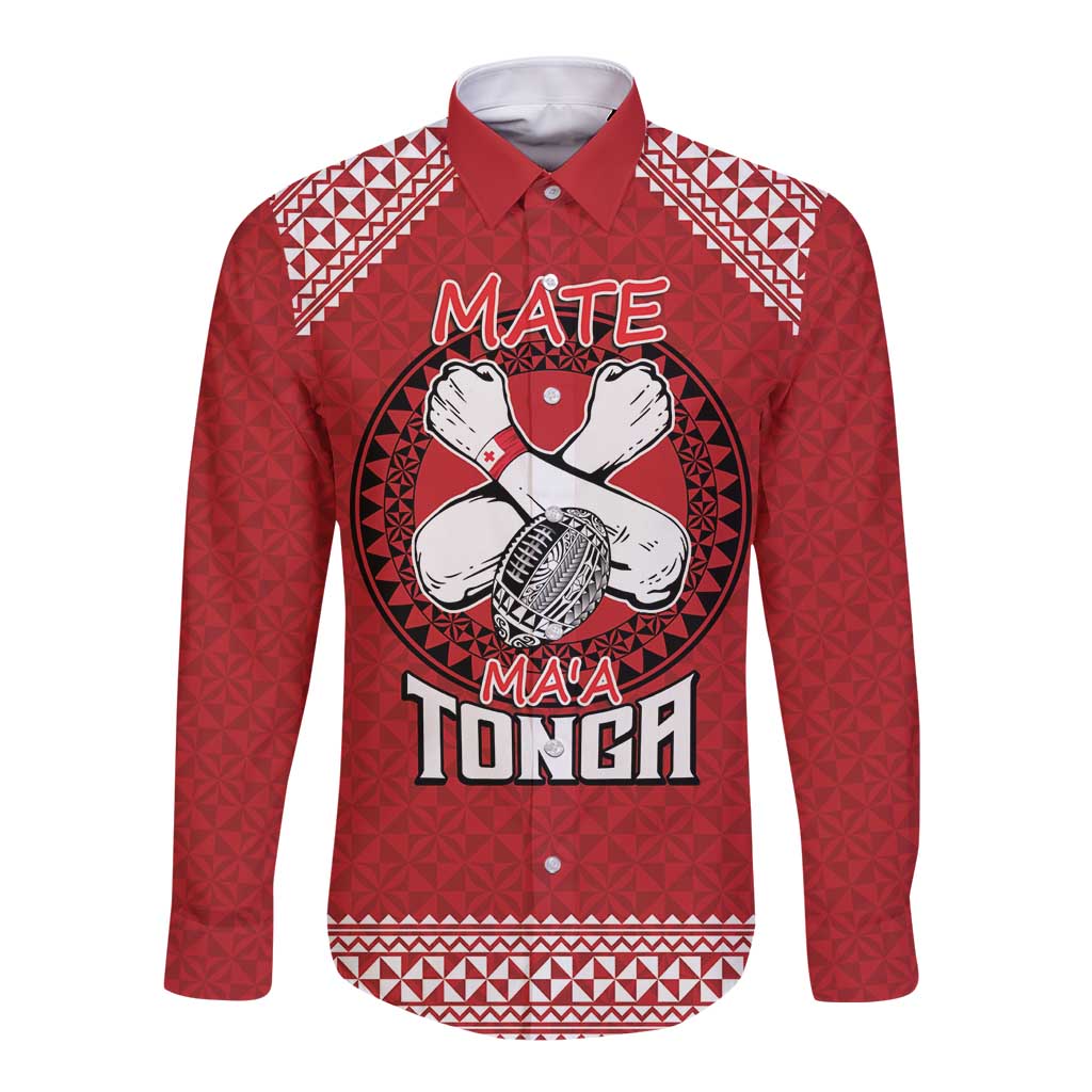 Tonga Rugby XIII Custom Long Sleeve Button Shirt Mate Ma'a Tonga with Ngatu Pattern LT9 Unisex Red - Polynesian Pride