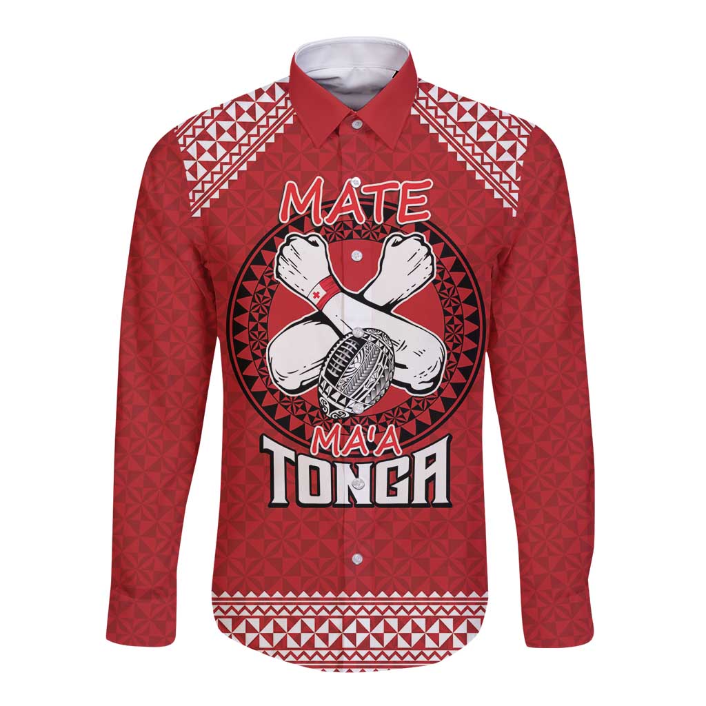 Tonga Rugby XIII Custom Long Sleeve Button Shirt Mate Ma'a Tonga with Ngatu Pattern