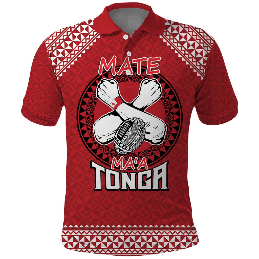 Tonga Rugby XIII Custom Polo Shirt Mate Ma'a Tonga with Ngatu Pattern LT9 Red - Polynesian Pride