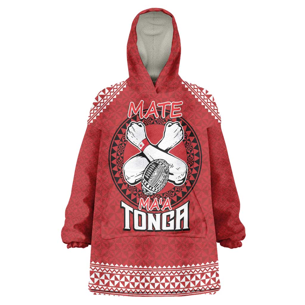Tonga Rugby XIII Custom Wearable Blanket Hoodie Mate Ma'a Tonga with Ngatu Pattern LT9 One Size Red - Polynesian Pride