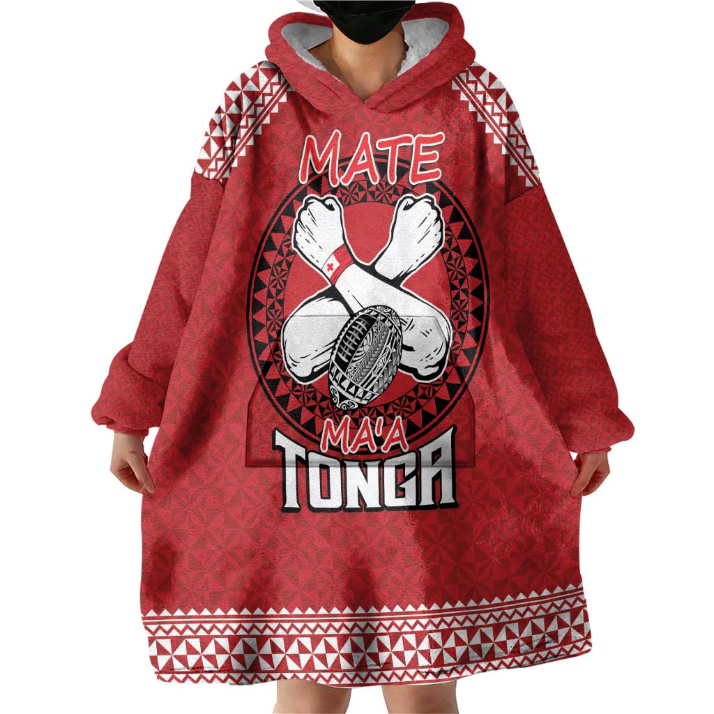 Tonga Rugby XIII Custom Wearable Blanket Hoodie Mate Ma'a Tonga with Ngatu Pattern LT9 - Polynesian Pride