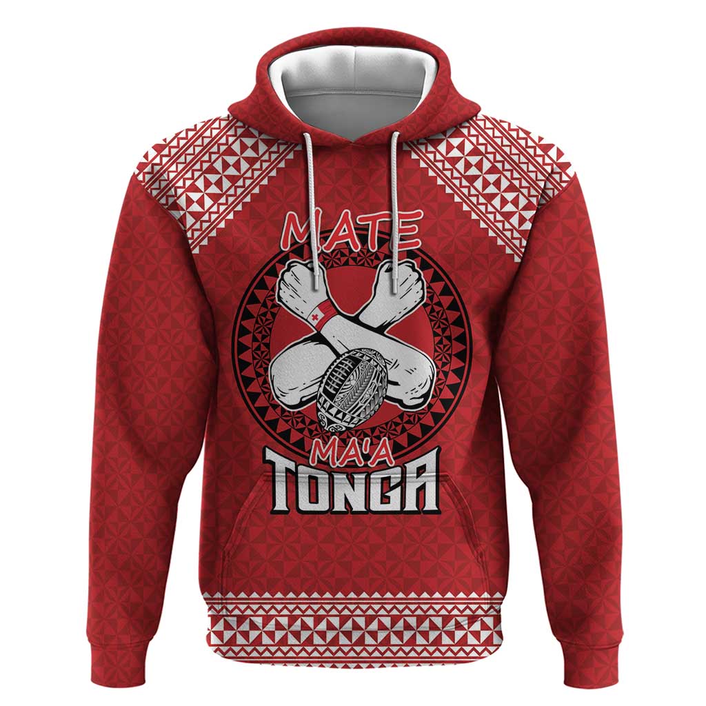 Tonga Rugby XIII Custom Zip Hoodie Mate Ma'a Tonga with Ngatu Pattern LT9 Pullover Hoodie Red - Polynesian Pride