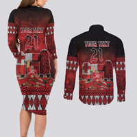 Custom Tonga 676 Haʻamonga ʻa Maui Couples Matching Long Sleeve Bodycon Dress and Long Sleeve Button Shirt Tongan Sipi Tau Unique Dance