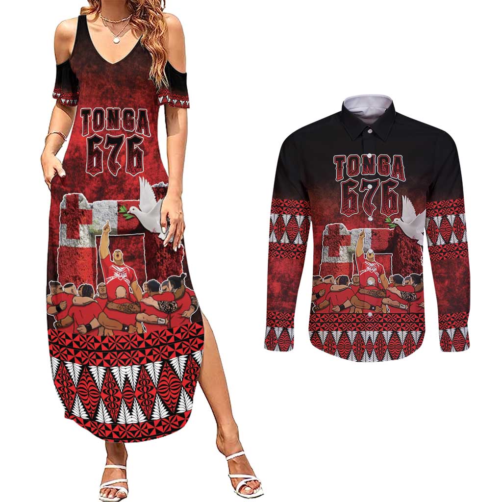 Custom Tonga 676 Haʻamonga ʻa Maui Couples Matching Summer Maxi Dress and Long Sleeve Button Shirt Tongan Sipi Tau Unique Dance