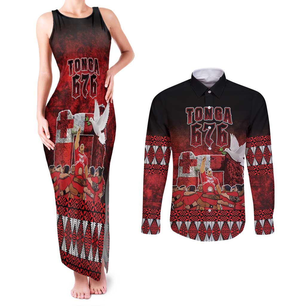 Custom Tonga 676 Haʻamonga ʻa Maui Couples Matching Tank Maxi Dress and Long Sleeve Button Shirt Tongan Sipi Tau Unique Dance