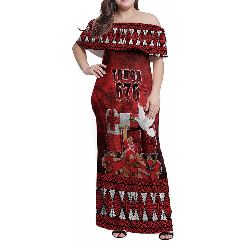 Custom Tonga 676 Haʻamonga ʻa Maui Family Matching Off Shoulder Maxi Dress and Hawaiian Shirt Tongan Sipi Tau Unique Dance