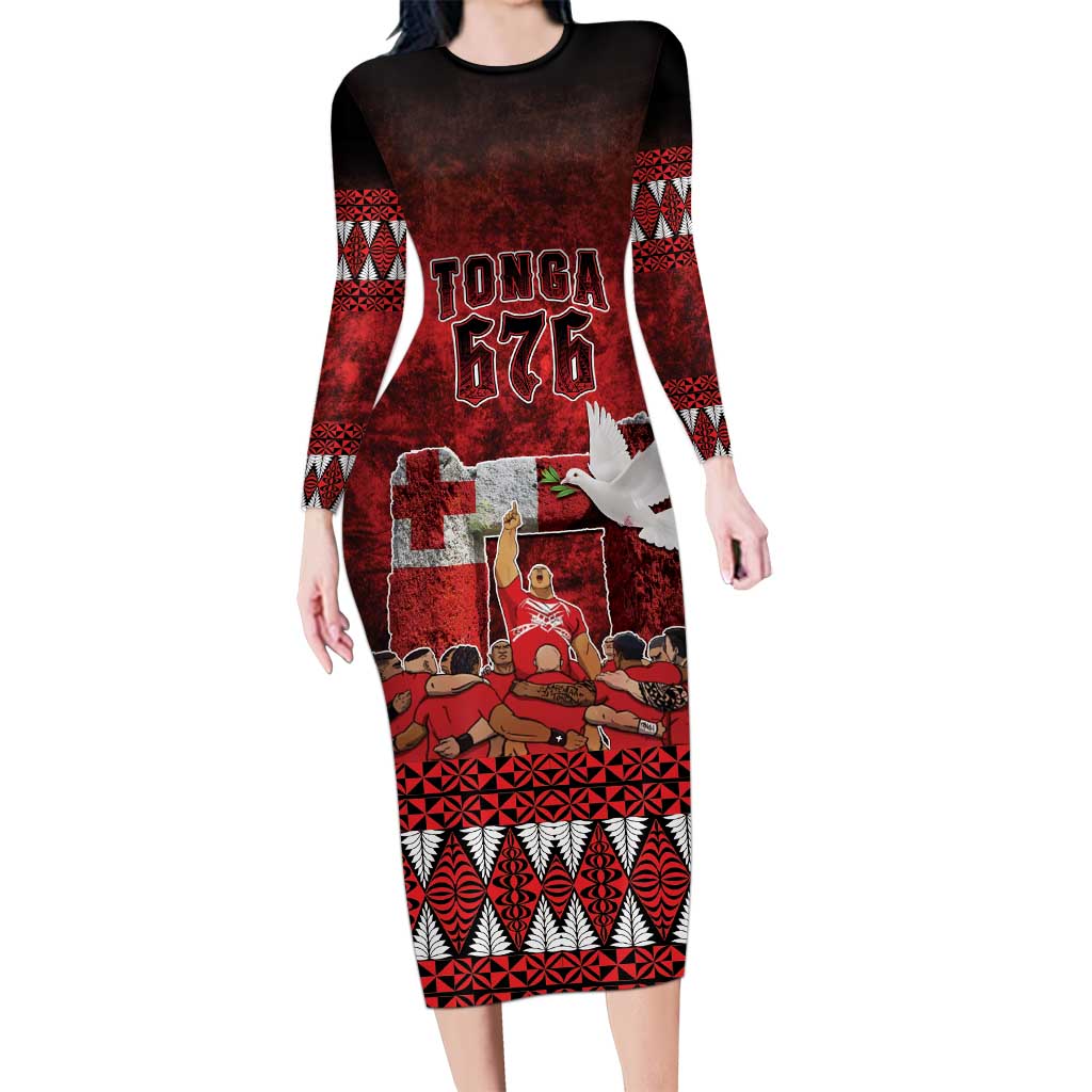 Custom Tonga 676 Haʻamonga ʻa Maui Long Sleeve Bodycon Dress Tongan Sipi Tau Unique Dance