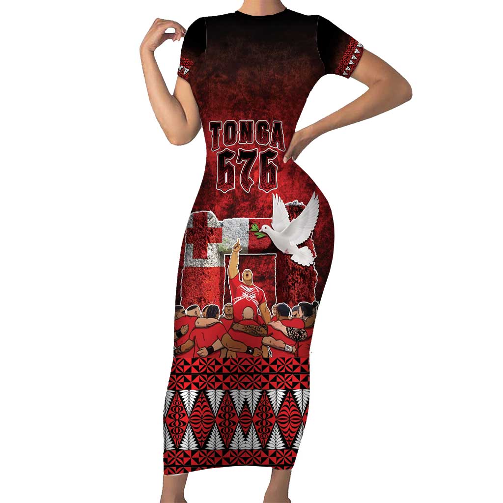 Custom Tonga 676 Haʻamonga ʻa Maui Short Sleeve Bodycon Dress Tongan Sipi Tau Unique Dance