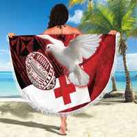 Custom Tonga XIII Rugby Tribal Tattoo Beach Blanket Mate Ma'a Tonga Kupesi Ngatu Grunge Style